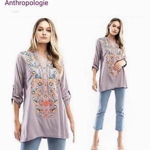 Embroidered Women's Tunic Top - Taupe